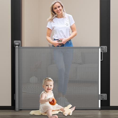 Babepai Baby Gate for Stairs ๐๐จ ๐๐ซ๐ข๐ฅ๐ฅ, Punch Free Retractable Baby Gates Extends to 54" Wide 34" Tall, Reractable Dog Gate for Doorways, Stair Gate for Outdoor, Indoor, Hallways, Deck, Porch
