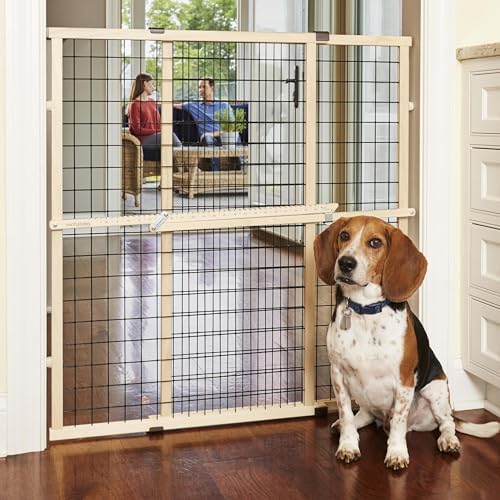 MYPET North States Wire Mesh Dog Gate: 29.5-48" Wide. Pressure Mount. No Tools Needed. Made in USA. Dog Gate 37" Tall, Expandable, Durable Dog Gates for Doorways, Sustainable Hardwood