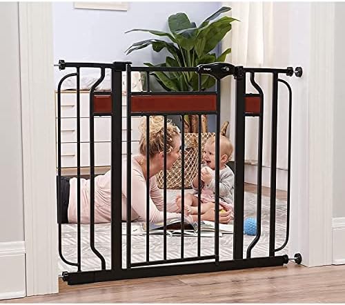 Regalo Home Accents Extra Wide Walk Thru Baby Gate, Includes Décor Hardwood, 4-Inch Extension Kit, 4-Inch Extension Kit, 4 Pack of Pressure Mount Kit and 4 Pack of Wall Cups and Mounting Kit