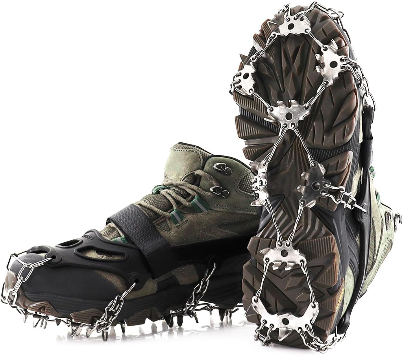 32-Spike Hiking Boots & Shoes Traction Cleats Ice Snow Grips Stainless Steel Anti Slip for Winter Outdoor Activities
