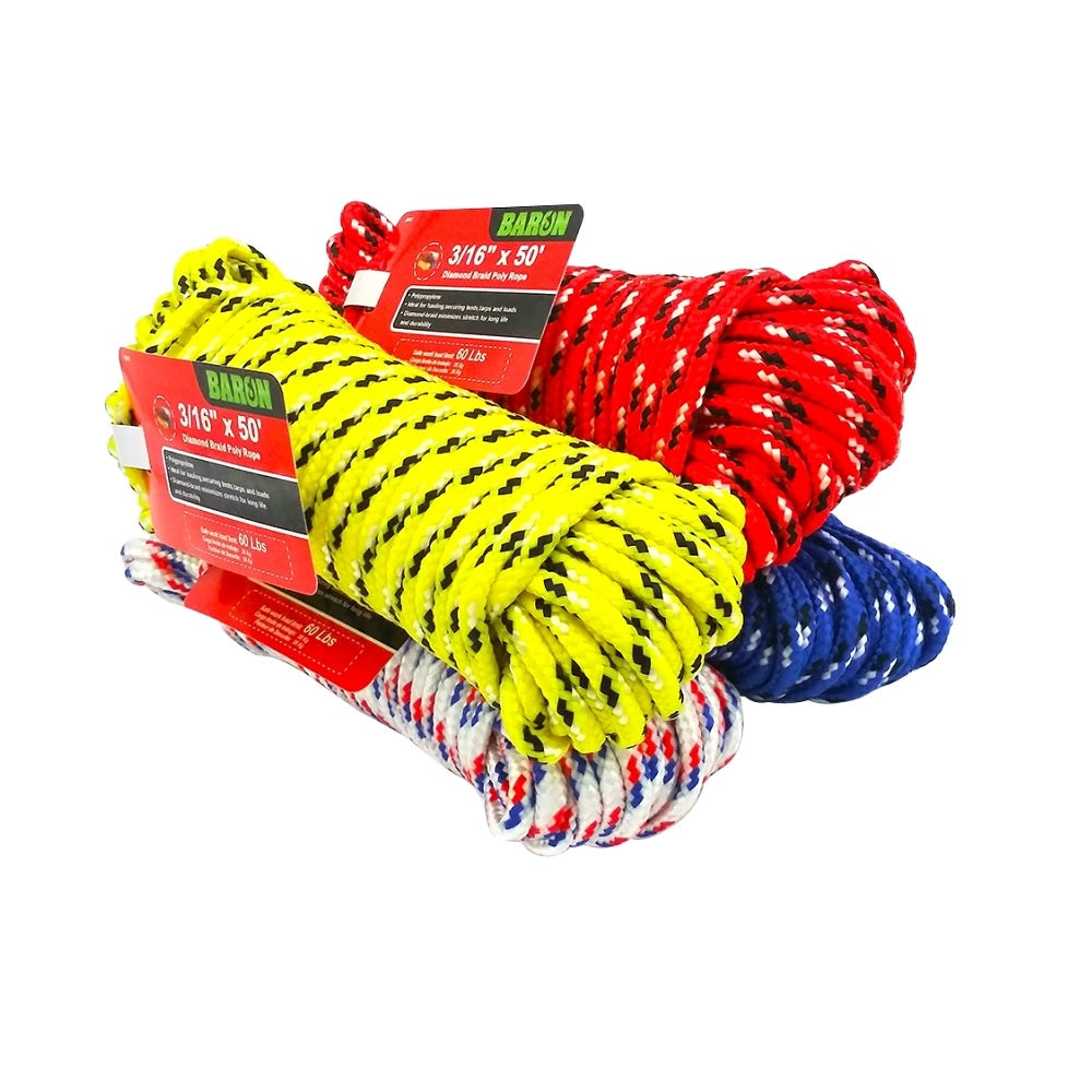 Baron 52617 Diamond Braided Poly Rope, 1/2 Inch x 100 Feet