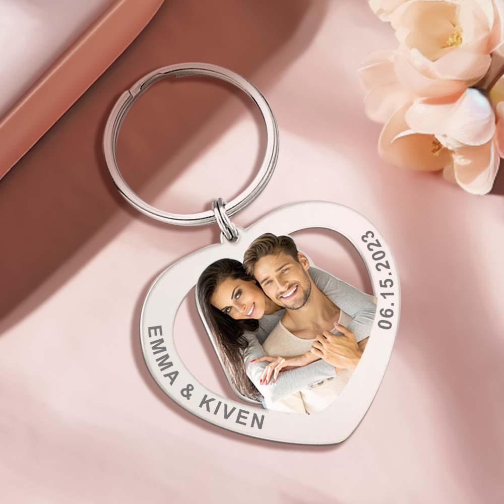 Custom Heart Colorful Photo Keychain Engraving Keychain For Valentine's Gift