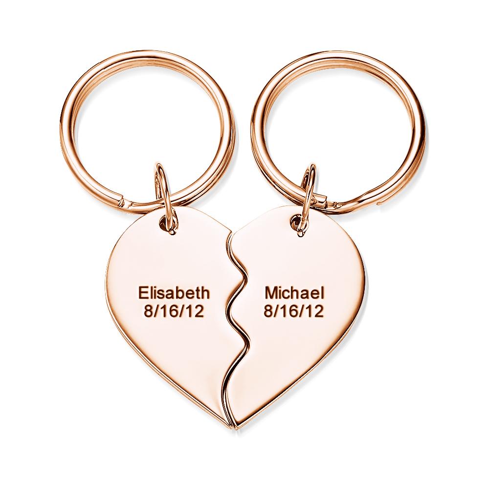 Custom Engraved Couple Keychains Heart Shape Keychains for Lovers