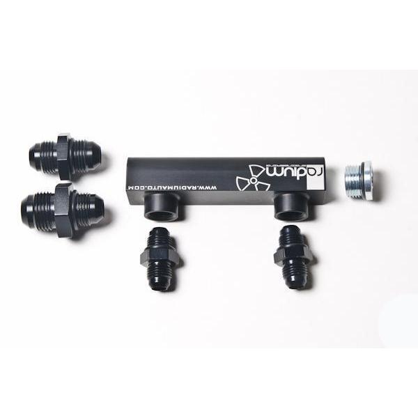 Radium Engineering Universal 4-Port Manifold - Black W/ Logo