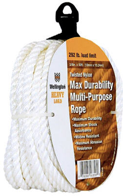 Wellington 16358 Twisted Nylon Rope, Silvery White