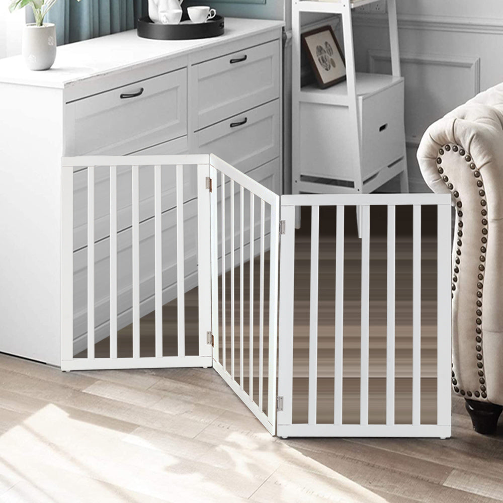 Folding Pet Gate Dog Fence Child Safety Indoor Durable Free Standing Wood Pet Gate Living and Home White