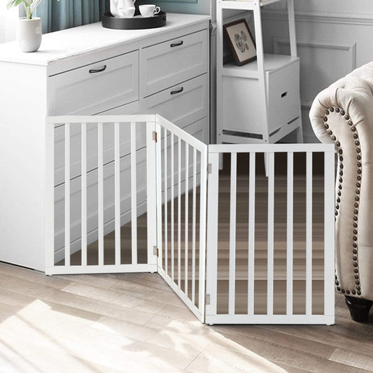 Folding Pet Gate Dog Fence Child Safety Indoor Durable Free Standing Wood Pet Gate Living and Home White