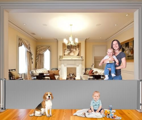 Retractable Baby Gates Extra Wide, Extends to 118 Inch, Large Child Safety Baby Gates for Doorways, Long Mesh Dog Gate Pet Gate for Stairs, Indoor, Outdoor(2323 Upgrade, Grey)