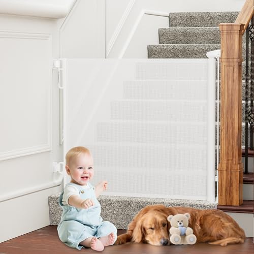 Retractable Baby Gates Extra Wide, PRObebi Retractable Dog Gate for The House Extends to 54" Wide 34" Tall, Gates for Baby Indoor, Stair Gate for Outdoor, Staris, Hallways, Doorways, Deck, Porch