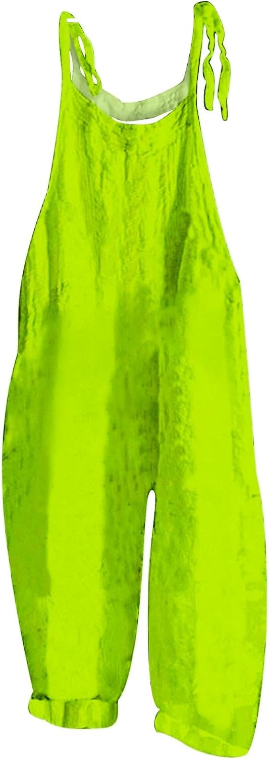 BADHUB Women's Casual Loose Jumpsuits Rainbow Colors Tie Knotted Shoulder Straps Wide Leg Long Rompers Overalls with Pockets