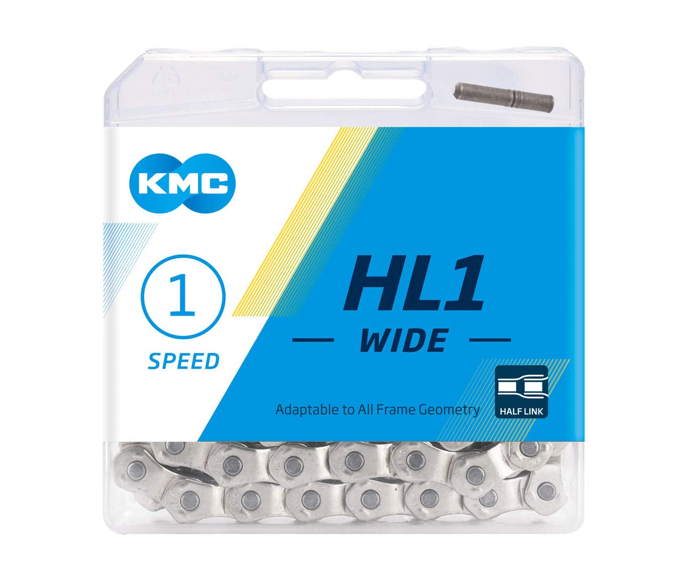 KMC Bike Chain HL1, Half Link BMX Chain, Maximum Adjustability, Super Smooth Single Speed Chain, Nickel Plated Bicycle Chain, Bike Chain with Bullet Joining Pin, 1/2" X 1/8" - 100 Links
