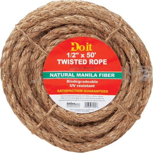 Do it Best 1/2 In. x 50 Ft. Natural Twisted Manila Fiber Packaged Rope