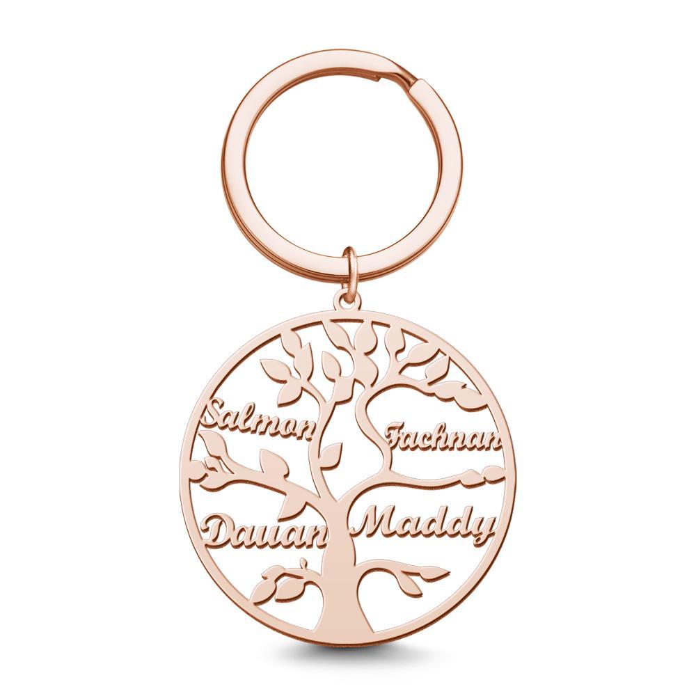 Family Tree Keychain Gifts Name Keychain for Women Unique Design Rose Gold Plated 1-9 Names