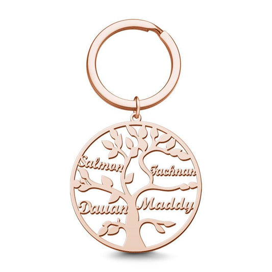 Name Keychain Family Tree of Life Keychain Gifts for Family Rose Gold Plated 1-9 Names