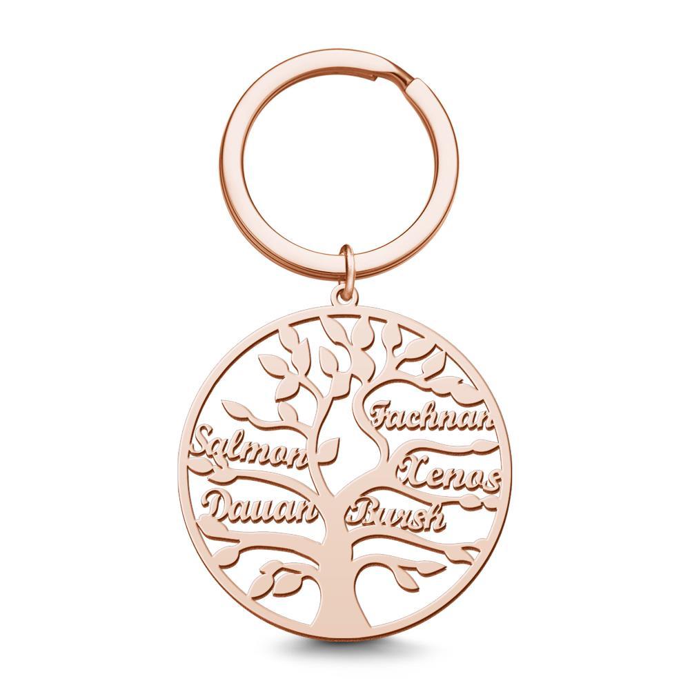 Name Keychain Family Tree of Life Keychain Gifts for Family Rose Gold Plated 1-9 Names