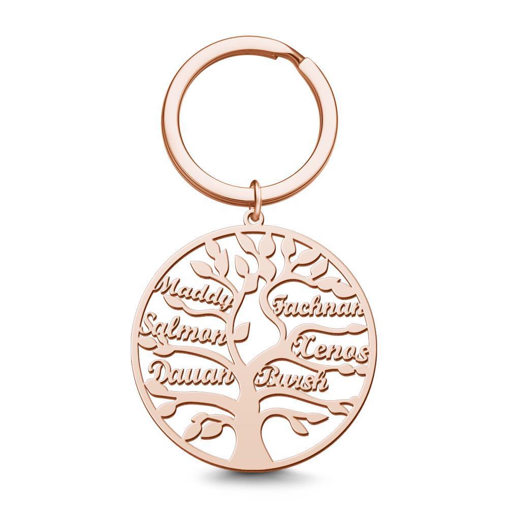 Family Tree of Life Keychain Name Gift for  Family Names Rose Gold Plated 1-9 Names