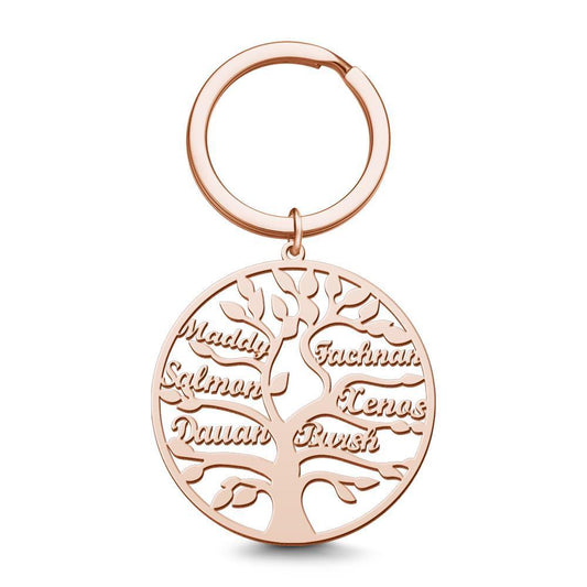 Name Keychain Family Tree Keychain Gifts for Women Rose Gold Plated 1-9 Names