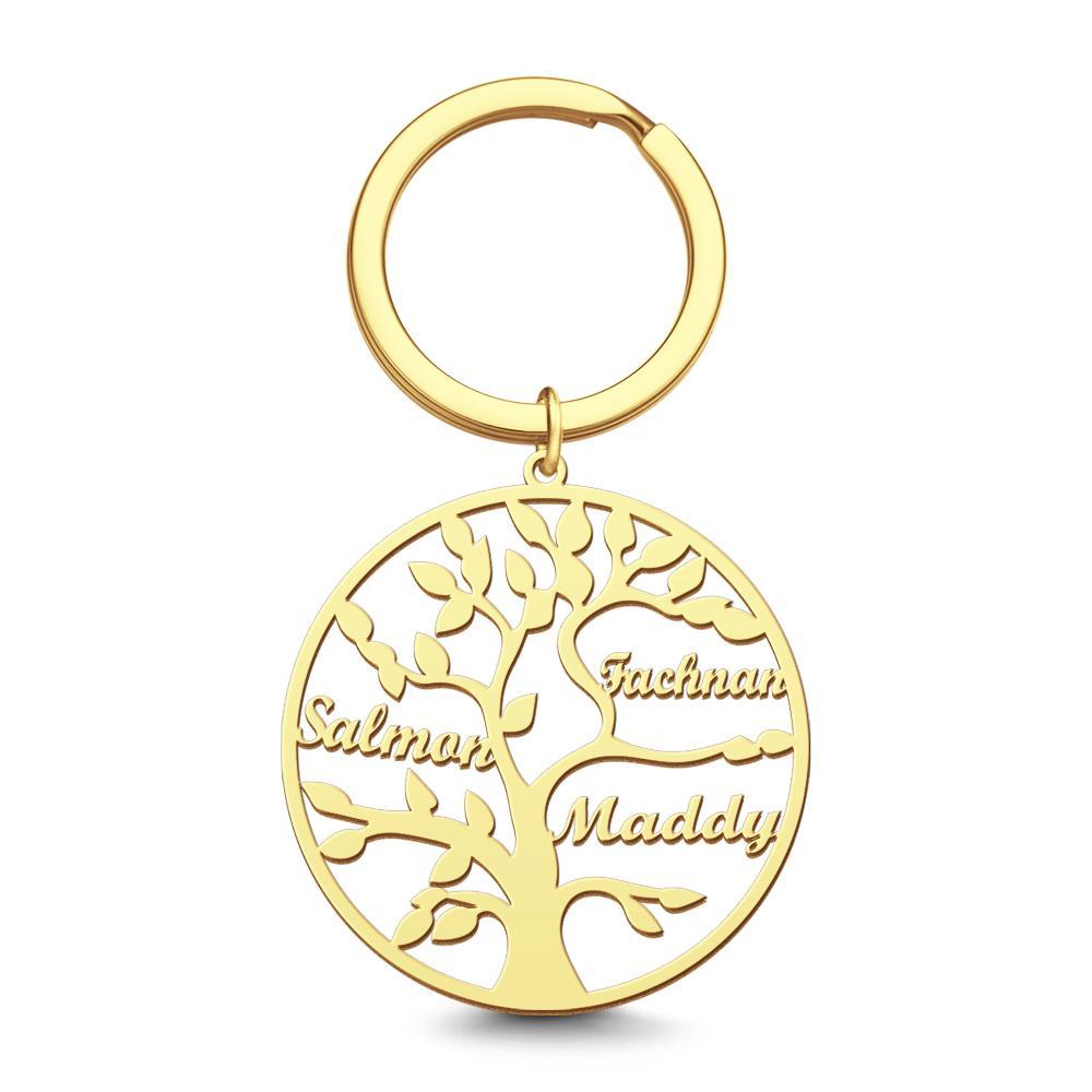 Family Tree Keychain Gifts Name Keychain for Women Unique Design Rose Gold Plated 1-9 Names