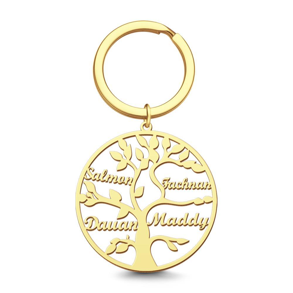 Family Tree of Life Keychain Name Gift for  Family Names Rose Gold Plated 1-9 Names