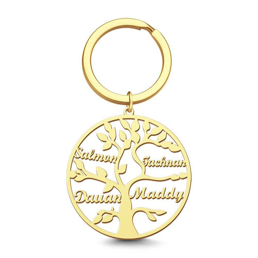 Name Keychain Family Tree of Life Keychain Gifts for Family 14k Gold Plated 1-9 Names