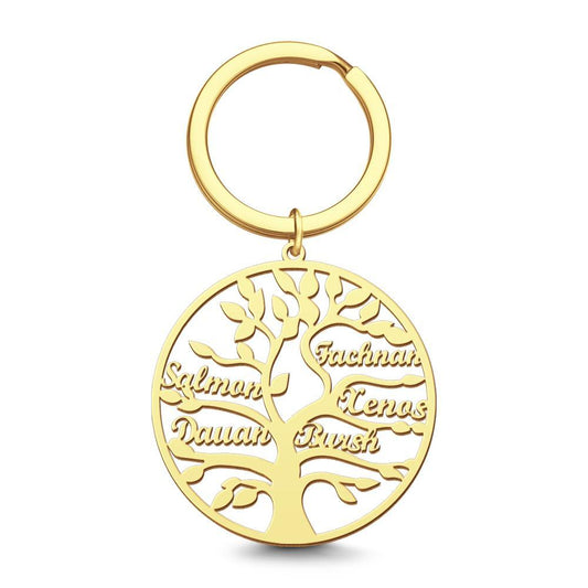 Family Tree of Life Keychain Name Gift for  Family Names 14k Gold Plated 1-9 Names