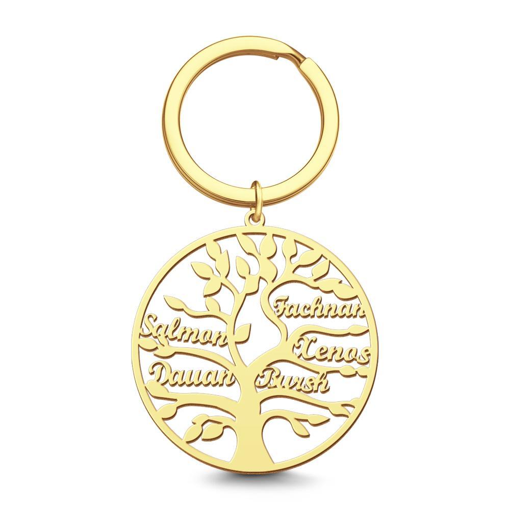 Name Keychain Family Tree of Life Keychain Gifts for Family 14k Gold Plated 1-9 Names