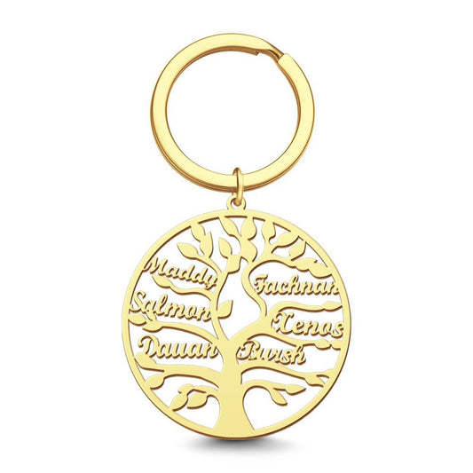 Name Keychain Family Tree Keychain Gifts for Women 14k Gold Plated 1-9 Names