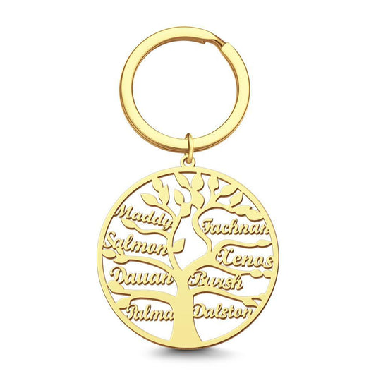 Name Keychain Family Tree Keychain Gifts for Mother Unique Design 14k Gold Plated 1-9 Names