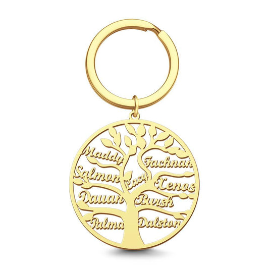Name Keychain Family Tree Keychain Gifts for Grandma Memorial Gifts 14k Gold Plated 1-9 Names