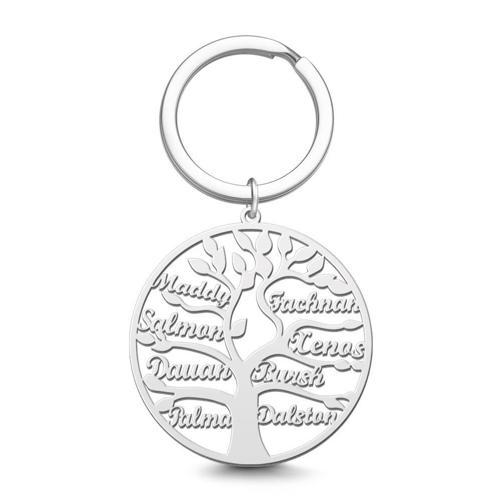 Family Tree Keychain Gifts Name Keychain for Women Unique Design 14k Gold Plated 1-9 Names