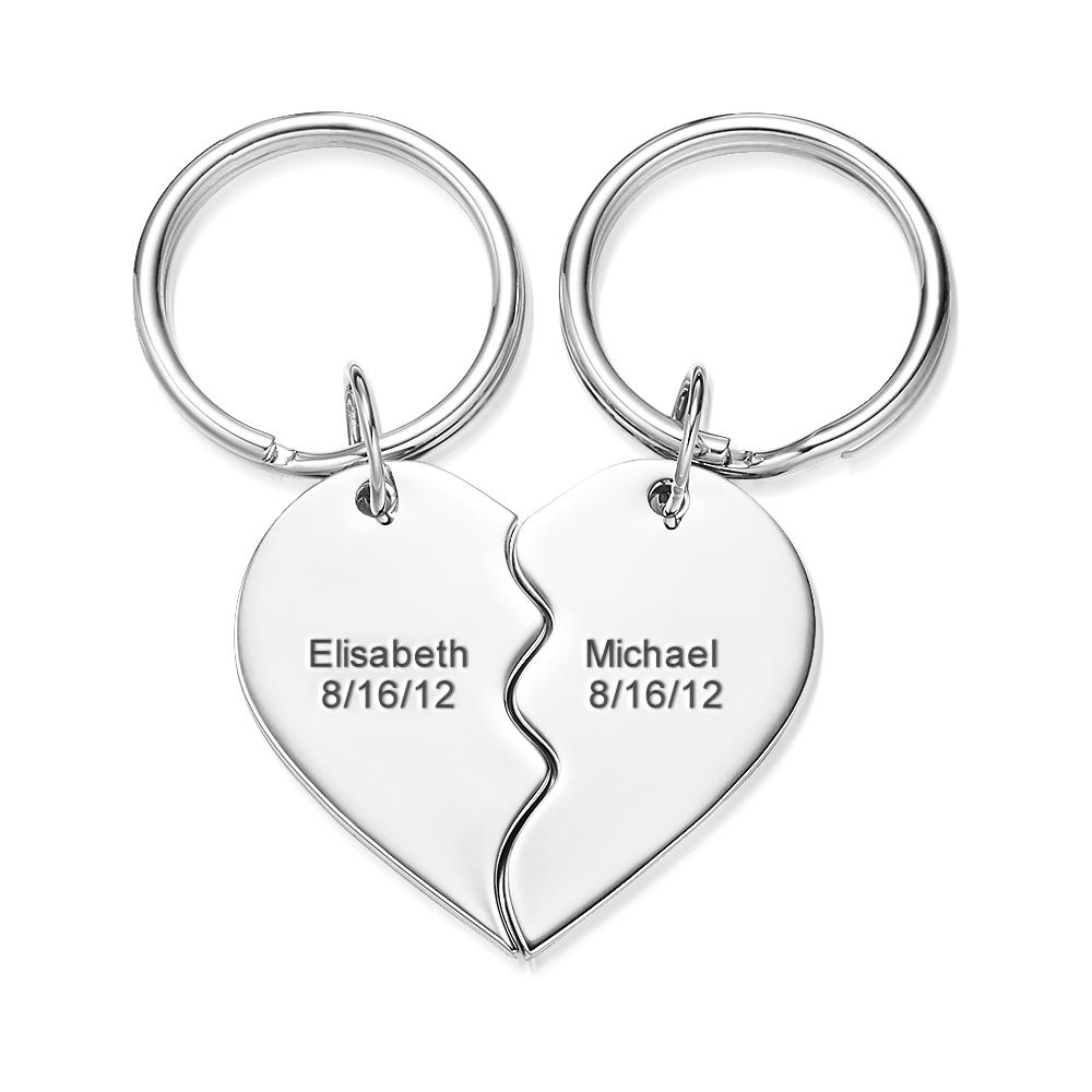 Custom Engraved Couple Keychains Heart Shape Keychains for Lovers