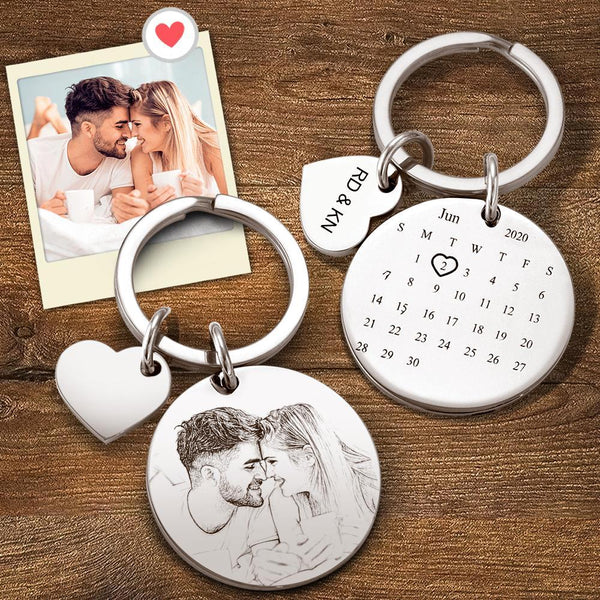 Customized Optional Photo Engraved Calendar Keychain Tag Keychain Perfect Gift For Special Day Best Gifts For Lovers