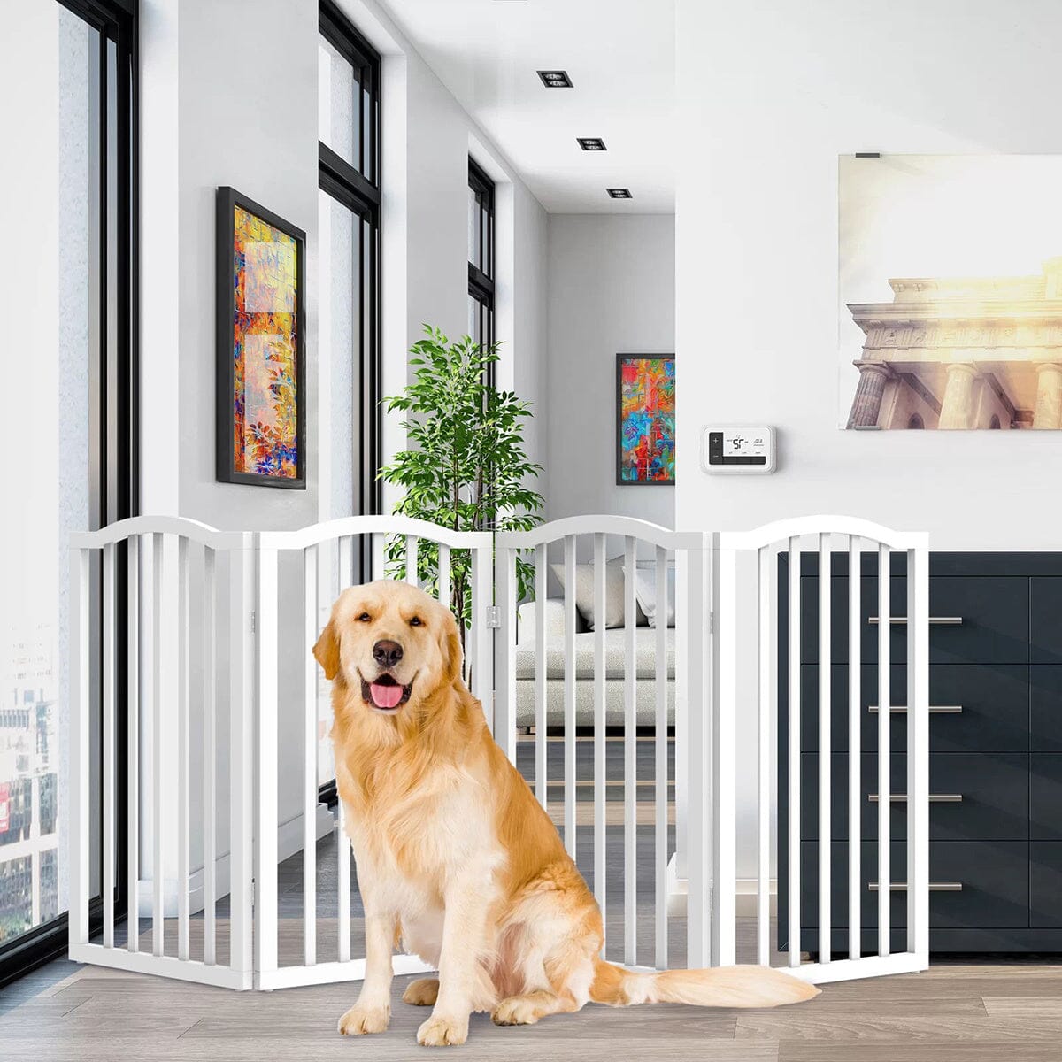 82cm H Foldable Freestanding Pet Gate 3/4 Panels Safety Fence Pet Gates Living and Home 4 Panels