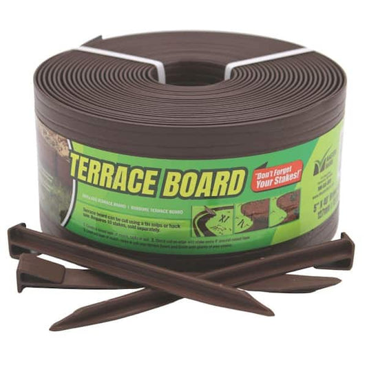 5" x 40' Terrace Board Lawn Edging with Garden Stake, Brown