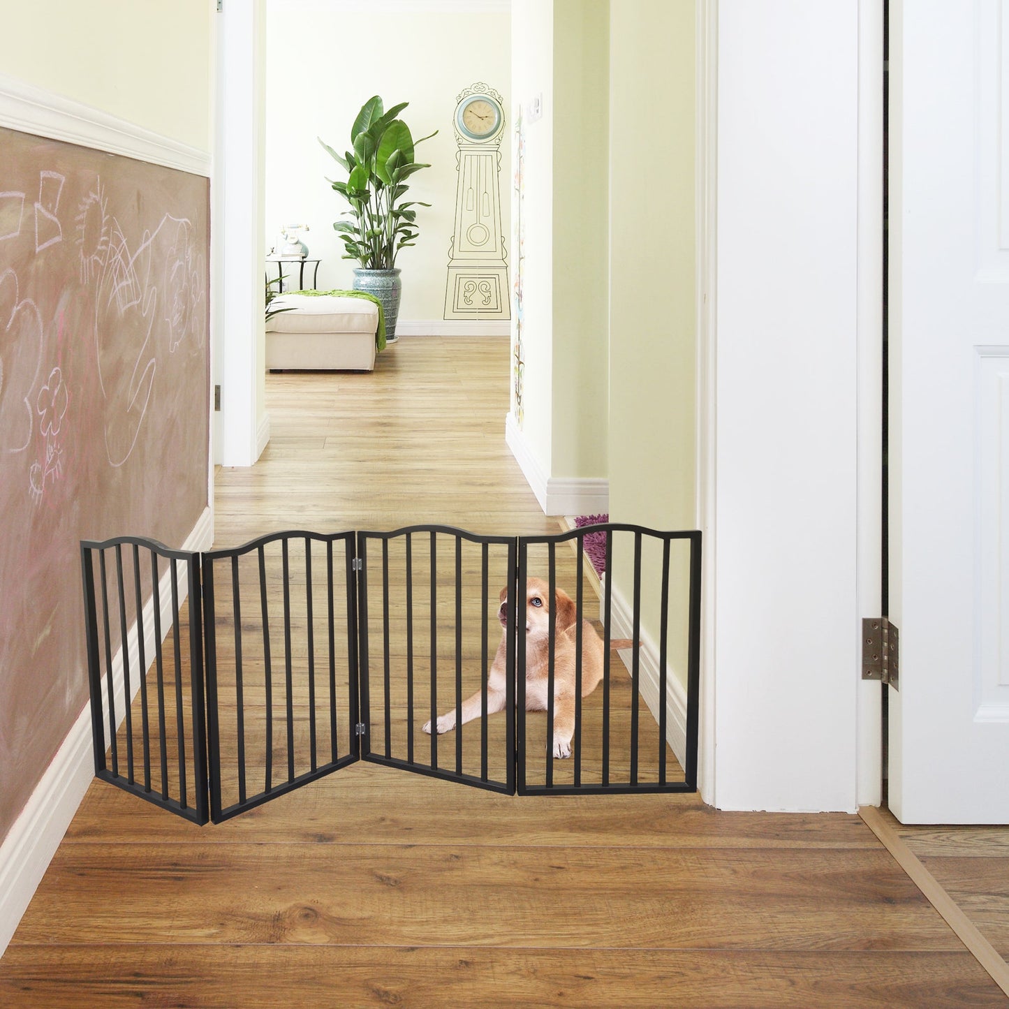 Dog Gate for Doorways Stairs House  Freestanding Folding Arc Wooden