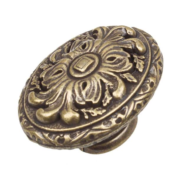 Cabinet Knobs Antique Brass Old World Ornate Oval 10-Pack Kitchen Bathroom Decor