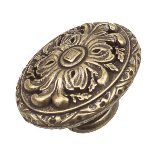 Cabinet Knobs Antique Brass Old World Ornate Oval 10-Pack Kitchen Bathroom Decor