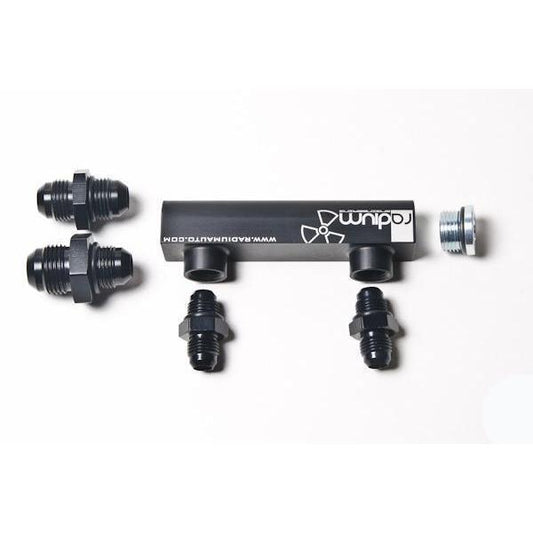 Radium Engineering Universal 4-Port Manifold - Black W/ Logo