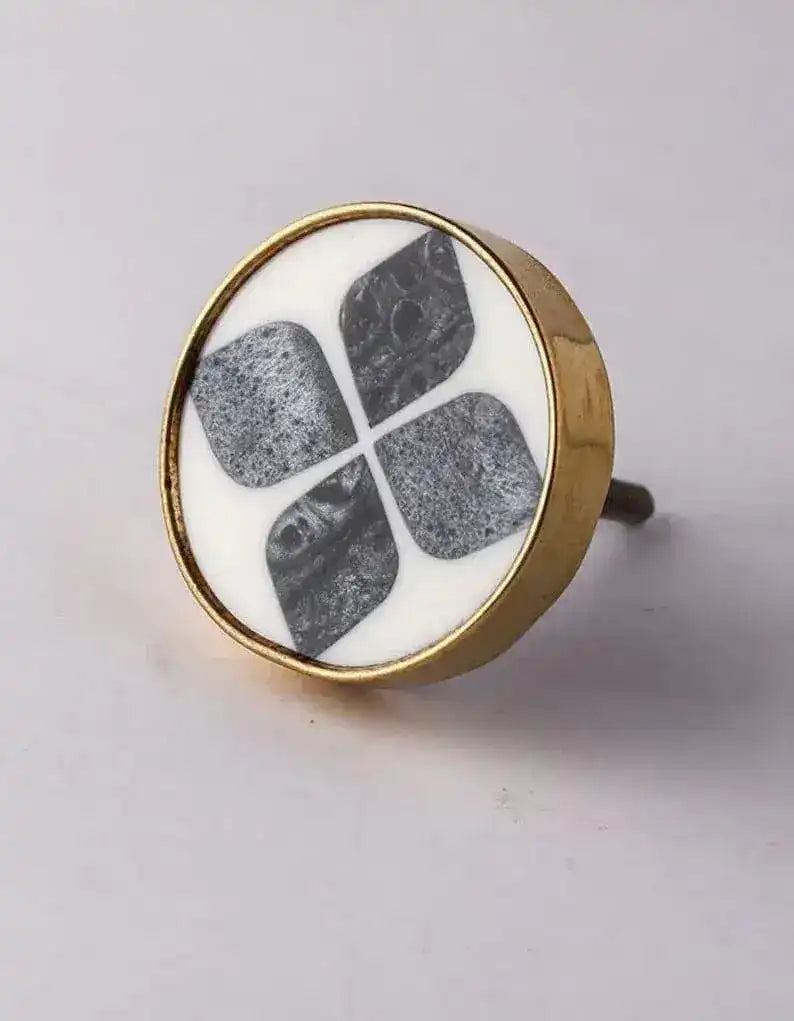 White Marble Brass Cabinet Door Handles